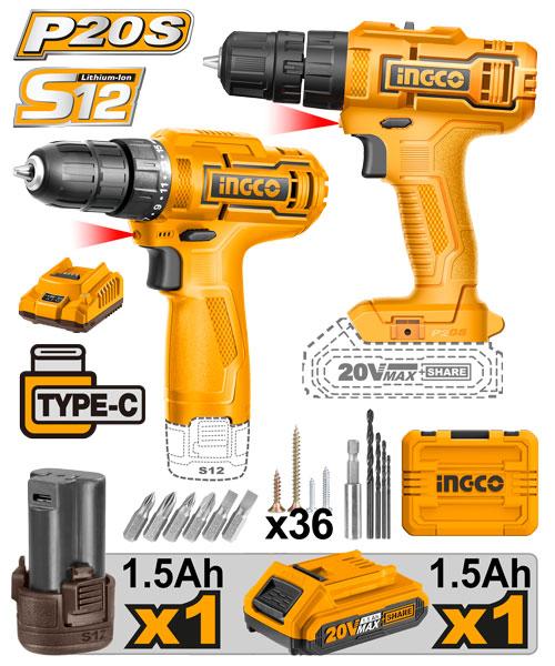 Kit Duo Perceuse 20V et 12V + 50 accessoires ckli20122