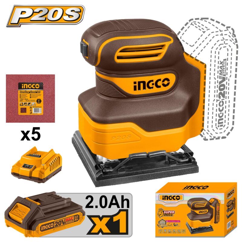 Ponceuse à feuille 20V ingco
