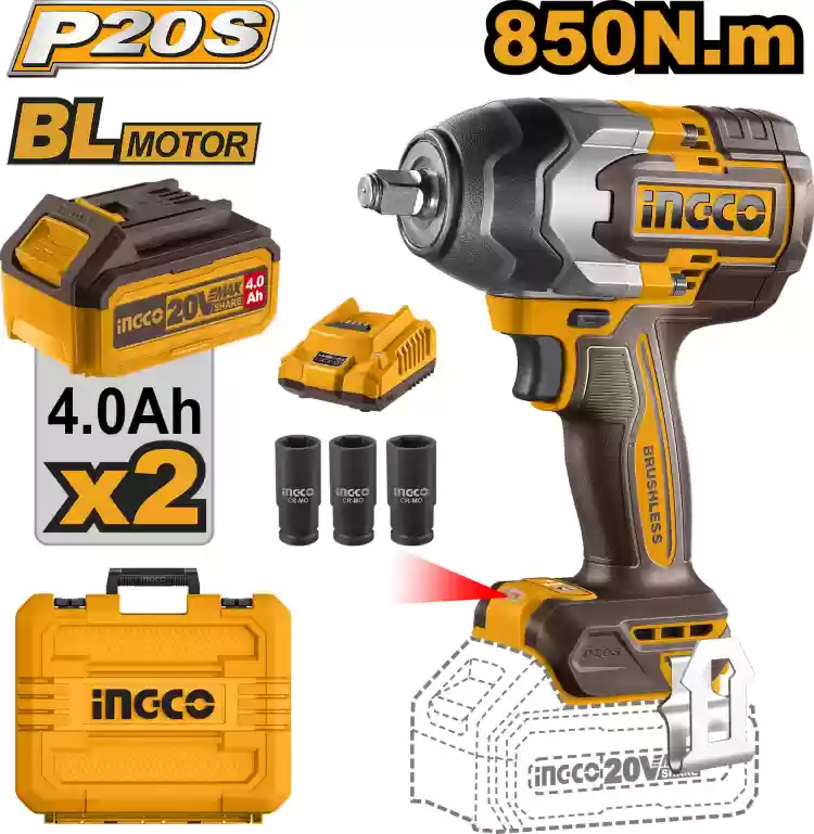 Clé à chocs sans fil INGCO Brushless 850Nm CIWLI2085