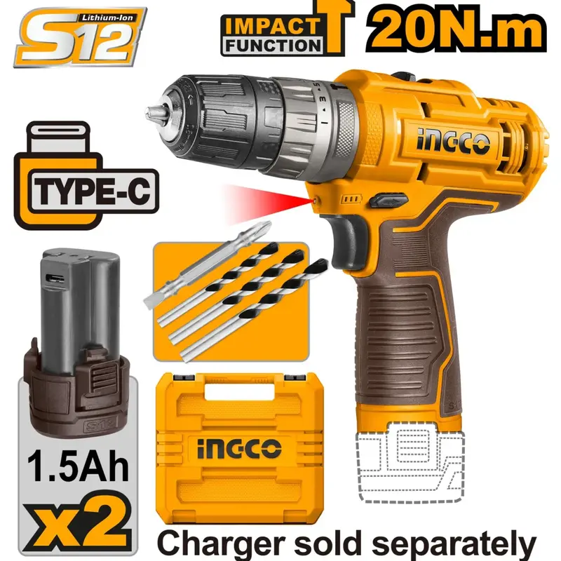 Perceuse à percussion visseuse sans fil 20Nm