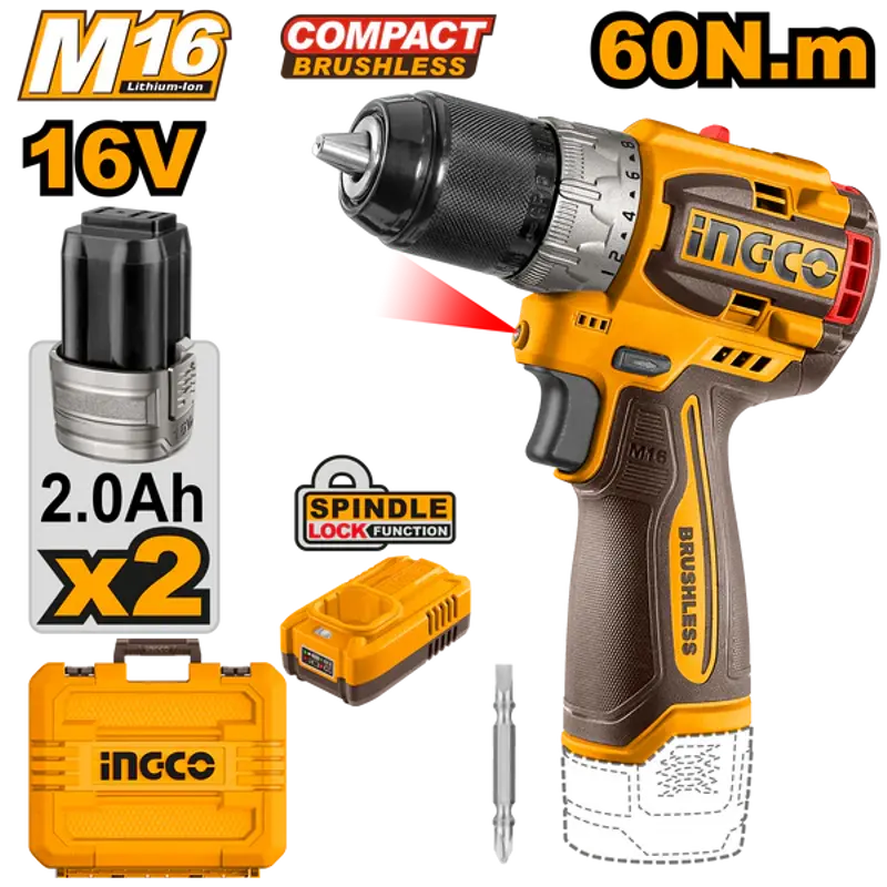 Perceuse-visseuse 16 V Ingco 60 Nm mandrin métallique