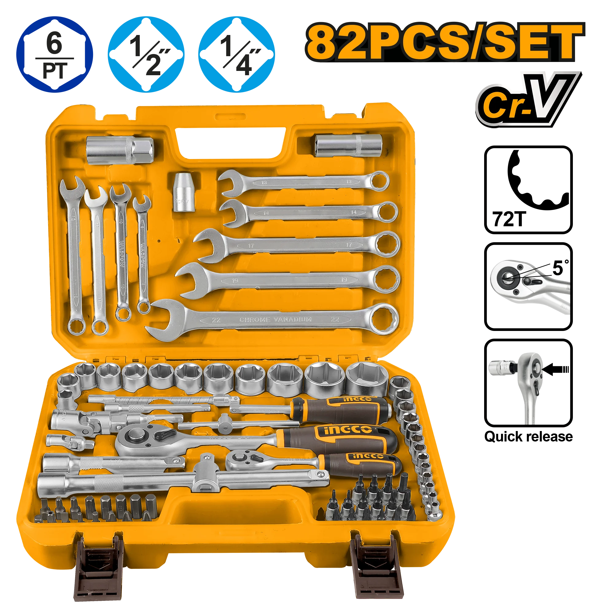 Ensemble d’outils à main 82 Piéces 1/4&Prime;&1/2