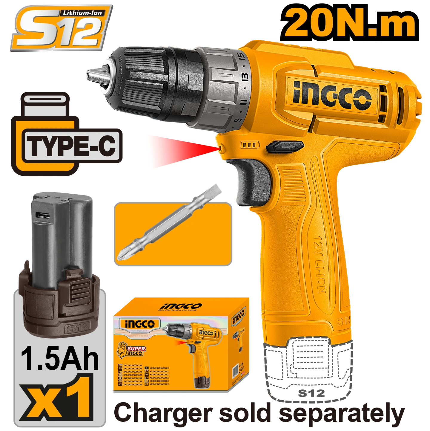Perceuse visseuse 12V ingco 20Nm