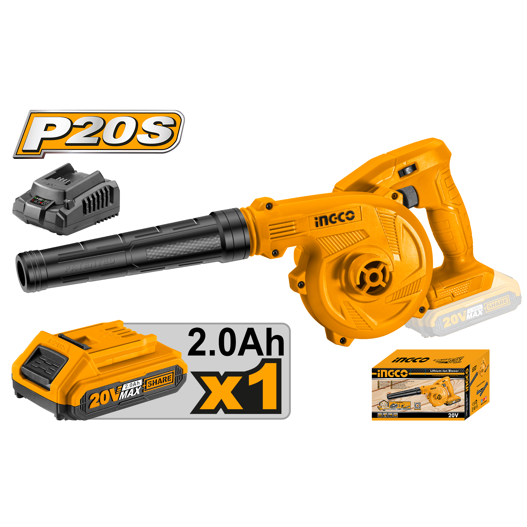 Aspirateur-souffleur 20V 2A avec batterie INGCO