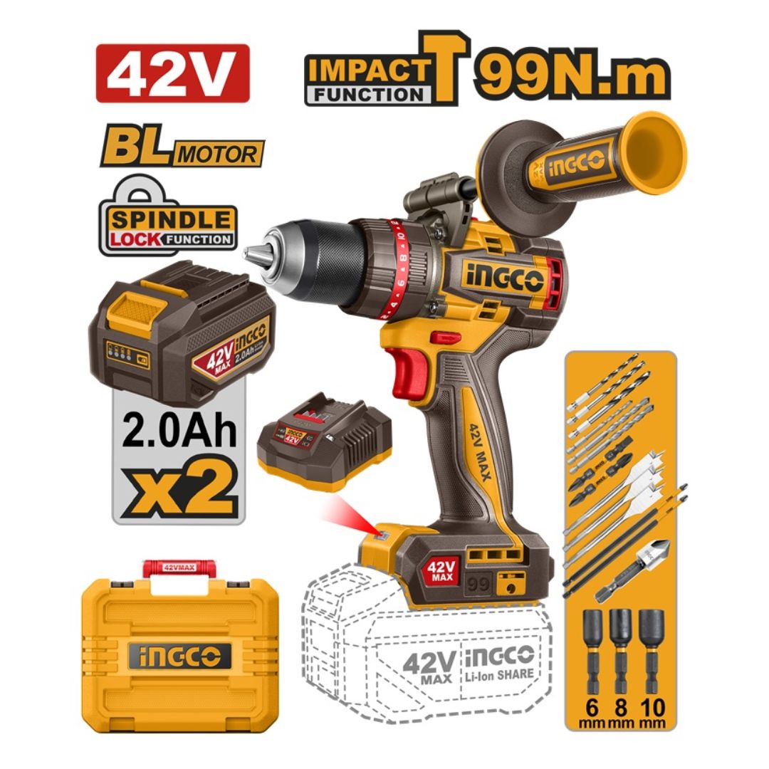 Perceuse à Percussion compacte 42V BL 99Nm INGCO